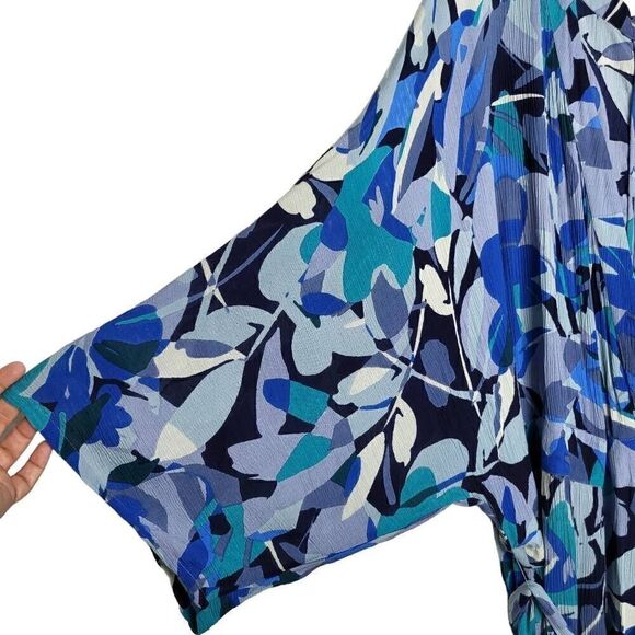 NEW Roaman's Floral Geometric Print Crinkle Belted Wrap Maxi Dress Size 4X - Picture 5 of 11